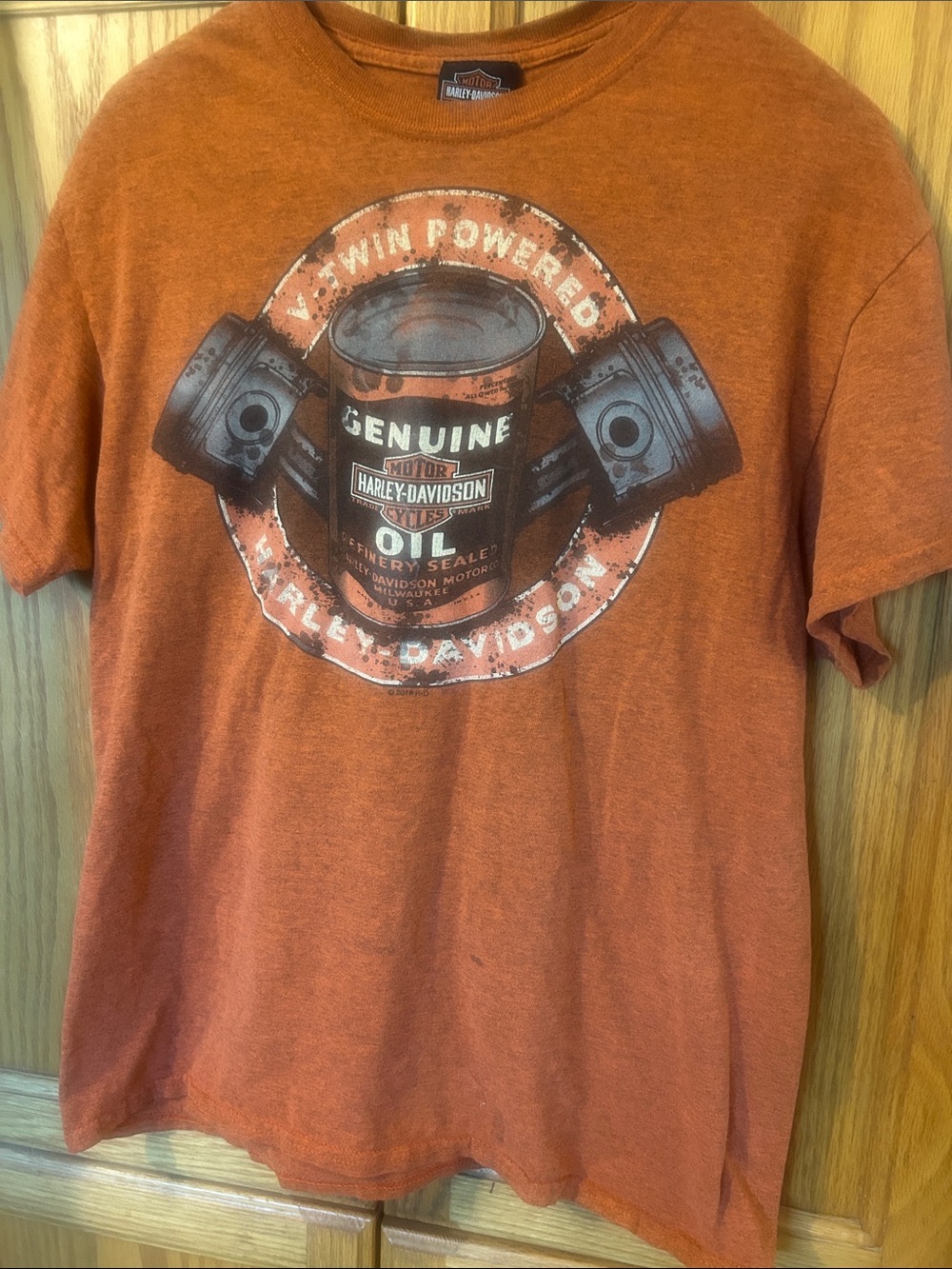 Vintage Harley-Davidson Orange Short Sleeve Tee with Vintage Motor Graphic